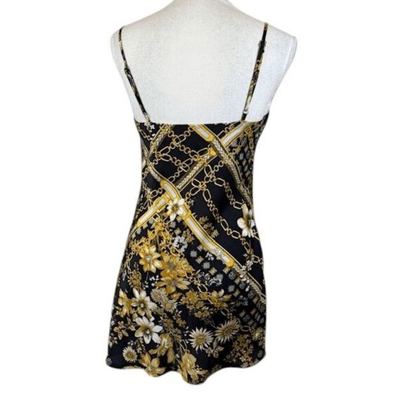 Princess Polly Lucci Mini Dress Chain Floral Slip Dress Black Gold Print Size 4 - Picture 4 of 11